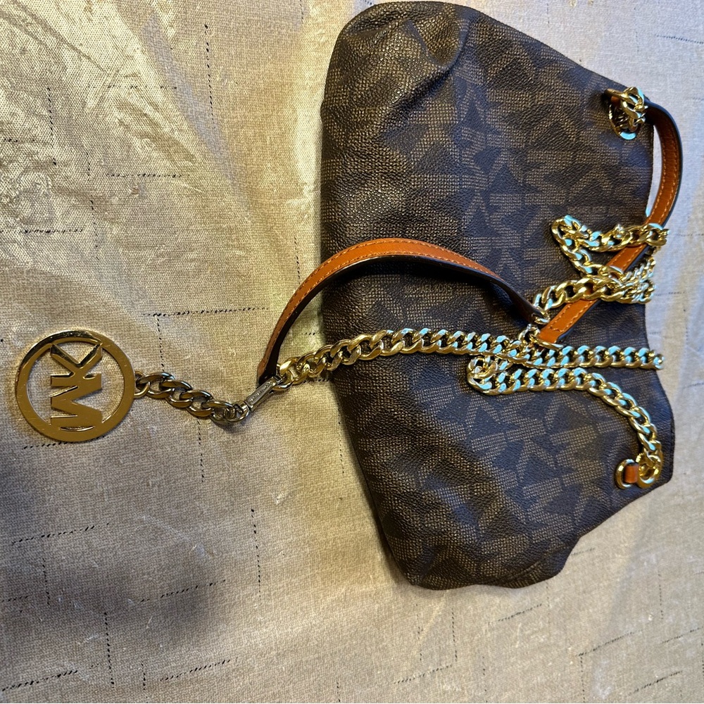 Michael Kors Dark Brown Tote with Gold Chain